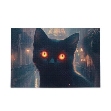 Imagem de Quebra-cabeças de 500 peças de gato bonito preto de madeira e papel com bolsa de armazenamento quebra-cabeças para adolescentes