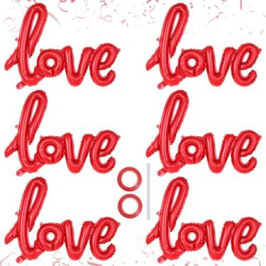 Imagem de TOATOM 6 peças de balões de amor de 106 cm, balão grande vermelho com letras de amor, balões de dia dos namorados, balão Mylar para decoração romântica de casamento, chá de panela, festa de