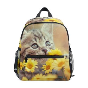 Imagem de Kitten Cat Daisies Flowers Kids Small Backpack Mini Backpack for Girls with Front Pocket, Safety Whistle for Ages 3-8