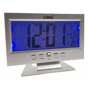 Imagem de Relógio De Mesa A Pilha Moderno Digital Led Azul Temperatura Le-8107 -