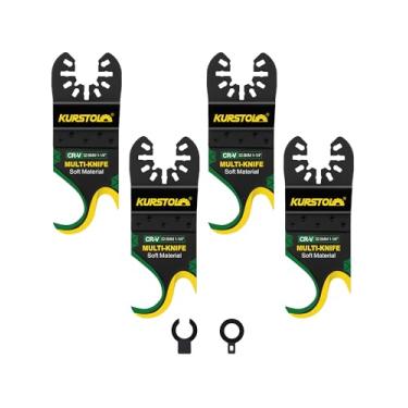 Imagem de KURSTOL Lâmina de faca oscilante para várias ferramentas, 4 peças de lâminas de serra multiferramentas para cortar materiais macios tapete, papelão, telhas de telhado e piso de PVC