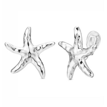 Imagem de ORAZIO Brincos femininos com clipe geométrico, exclusivos, não perfurados, banhado a ouro 14 quilates, nó grosso, brincos de argola com pingente de argola para mulheres, modernos, Cobre, Sem pedra