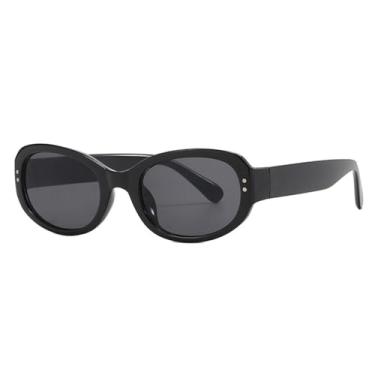 Imagem de Óculos de Sol Feminino com Pequenos Rebites Ovais, Proteção UV400, Ideal para Viagens e Esportes ao Ar Livre, Corrida e Ciclismo, nas Cores Preto e Cinza.