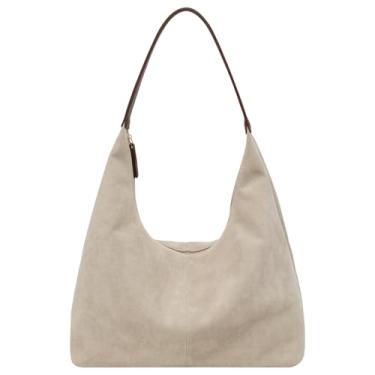 Imagem de Bolsas de camurça para mulheres, bolsa Hobo, retrô, bolsas de ombro despojadas, bolsa de camurça, D-bege, One Size