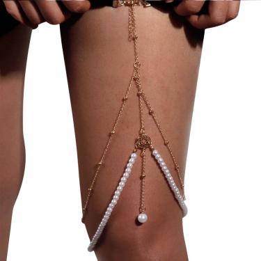 Imagem de Body Chain Corrente Coxa Strass Dourado Pérolas Feminino