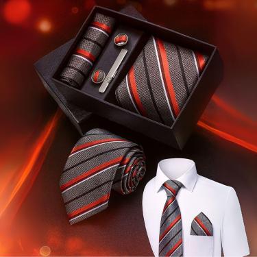 Imagem de Kit Gravata Masculina e Lenço Poliester Preto Casamento