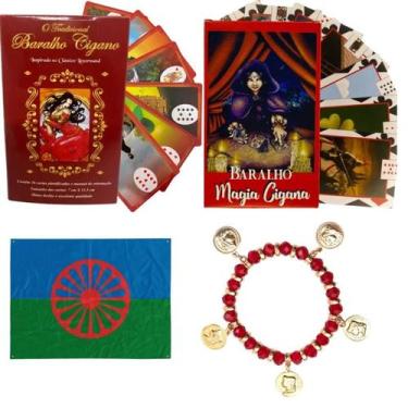 Imagem de KIT Baralhos Cigano Plastificado + Bandeira + Pulseira - Lua Mística