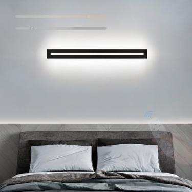 Imagem de GZZBMY Lâmpadas de parede internas LED com controle remoto Iluminação de parede regulável Moderna Minimalista Arandela Longa para Quarto Sala de Estar Escada Corredor 3000K-6500K (Preto, 120 cm)