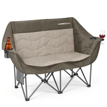 Imagem de HOMECALL Cadeira de acampamento dupla para adultos, resistente, dobrável, sofá de 317 kg, sofá de acampamento portátil para 2 pessoas com porta-copos e bolsa de armazenamento para acampamento, gramado