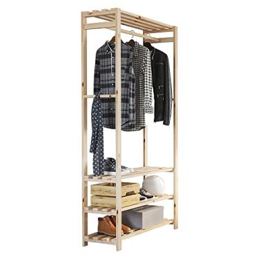 Imagem de Estante Arara com Sapateira, Prateleiras e Maleiro em Madeira para Quarto Sala