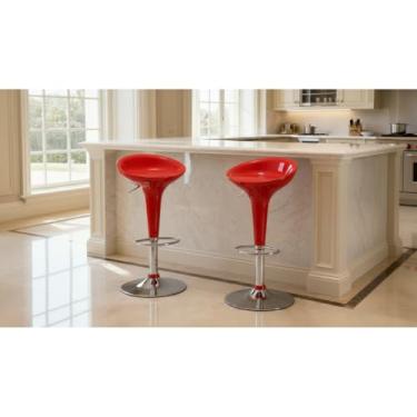 Imagem de Banqueta Tulipa Alta Giratória de ABS – Encosto Baixo 100KG, Ideal para Cozinha, Bar e Balcão Moderno(VERMELHO,2 unidades)