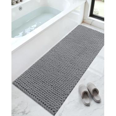 Imagem de DEXI Tapetes de banheiro 61 x 152 cm, tapete de banho lavável antiderrapante, tapetes de chenille super espessos para piso de chuveiro, tapete felpudo fofo de pelúcia para banheira, cinza escuro