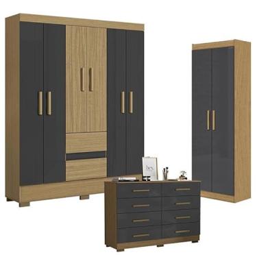 Imagem de Guarda Roupa Casal Coimbra 2005138 com Armário Multiuso 2000191 e Cômoda 2014148 Atacama Grafite - Aramóveis