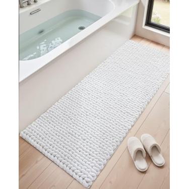 Imagem de DEXI Tapetes de banheiro 60 x 152 cm, tapete de banho lavável antiderrapante, tapetes de chenille super espessos para piso de chuveiro, tapete felpudo fofo de pelúcia para banheira, branco