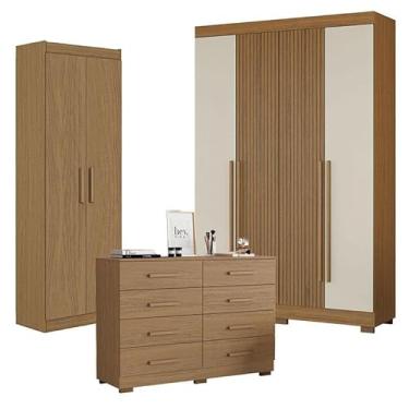 Imagem de Guarda Roupa Casal 2030240 Atacama Areia com Armário Multiuso 2000191 e Cômoda 2014148 Atacama - Aramóveis