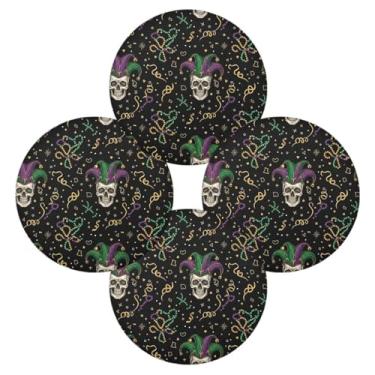 Imagem de Wassud Jogo americano conjunto de 4 tapetes de mesa redondos de carnaval para cozinha e jantar tapetes laváveis resistentes ao calor para decoração de mesa 39 cm