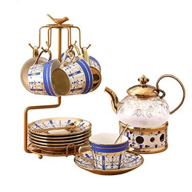 Imagem de CGKs6anmU Royal Classic Conjunto de Xícaras de Café Fogão Copo de Limpeza de Vidro de Segurança Grupo de Chá de Flores e Suporte de Metal 6 Conjunto de Chá Térmico Adequado para Uso em Escritório em