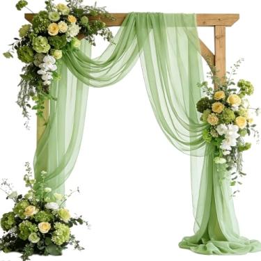 Imagem de Jevix Tecido drapeado para arco de casamento 73,7 cm x 45,7 m verde sálvia transparente chiffon cortina drapeada para decoração de festa de casamento aniversário cerimônia decoração (1 painel, 73,7 cm