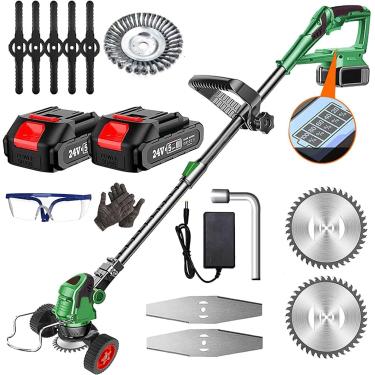 Imagem de Aparador de grama elétrico, aparador de cordas sem fio de 24 V com bateria de íon de lítio de 2,6 Ah, alimentado por bateria, carregador rápido, haste telescópica de 90-120 cm, usado para arbustos e