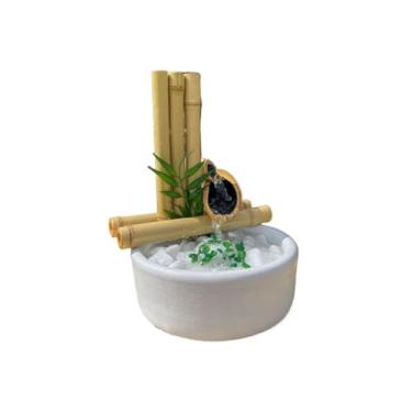 Imagem de Fonte De Mesa Agua Bambu Cascata 2 Quedas Decorativa Branco