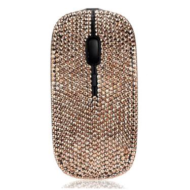 Imagem de Mouse luxuoso sem fio recarregável com strass de cristal austríaco, mouse plano fino para laptop, PC, presente de menina - ouro rosa