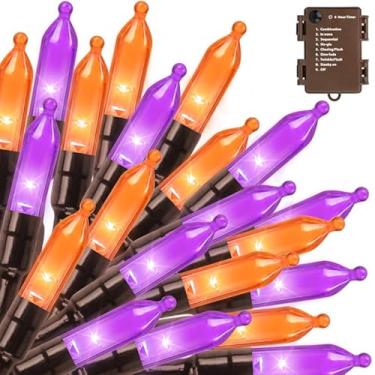 Imagem de LAMPHOME 50 luzes LED para o dia das bruxas, mini cordão de luz de 4,6 m com 9 modos e temporizador de 6 horas, à prova d'água, operado por bateria para decoração de árvore de jardim, pátio, jardim