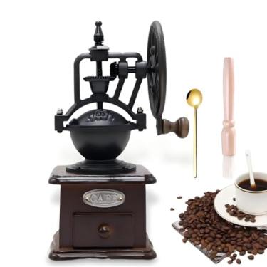 Imagem de Eitonbu Moedor de café manual de madeira estilo vintage moedor de café manual com manivela de cerâmica, escova de limpeza manual de madeira (estilo roda gigante marrom)