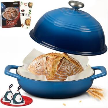 Imagem de Overmont Panela de forno holandês de ferro fundido esmaltado com tampa, forno de pão redondo para assar pão de fermento caseiro, 6 litros