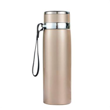 Imagem de Garrafa Térmica de Aço Inoxidável, Bege, 800ml, com Vedação, para Academia e Trilha, Mantém Água Gelada e Quente