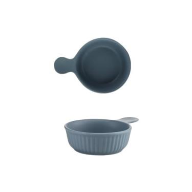 Imagem de VHDY85KA Caçarola Criativa Cerâmica Prato de Salada Doméstica com Alça Forno Assar Dim Sum Prato de Lanche para Cozinhar (Azul)