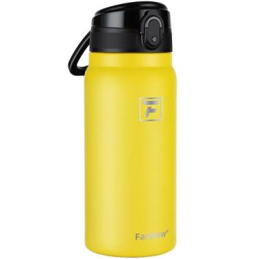 Imagem de Fanhaw Garrafa de água isolada de aço inoxidável de 590 ml com tampa – boca larga, à prova de vazamento, livre de BPA – ideal para crianças, adultos, esportes, academia e uso ao ar livre (amarelo)