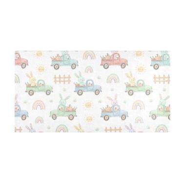 Imagem de Burbuja Tapete de corredor coelho carro pelúcia antiderrapante tapete de cozinha suporte de borracha para corredor, quarto, sala de estar, decoração de entrada, lavável na máquina, 51 x 99 cm