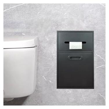 Imagem de Nicho de chuveiro de aço inoxidável, armazenamento de banheiro embutido à prova d'água, organizador de papel higiênico e xampu, design preto moderno (50 x 30 x 14 cm) - ideal para artigos de higiene