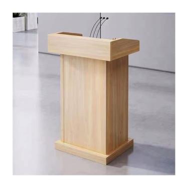 Imagem de Suporte de pódio móvel, pódio de palestra, púlpitos de madeira para igreja, recepção de clientes no chão, mesa de recepção do cliente, adequado para relatórios, reuniões, treinamentos (cor teca)