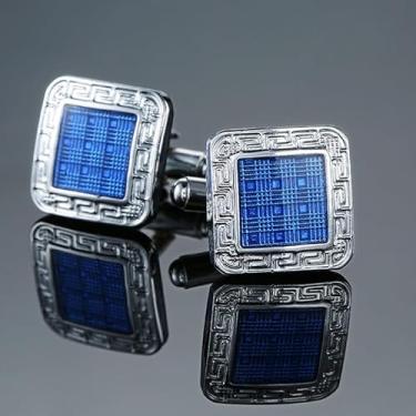 Imagem de Abotoaduras masculinas coleção azul esmalte e cristal vintage abotoaduras adequadas para banquetes, casamentos, cerimônias e ocasiões de negócios, one size, Metal Latão, Sem Pedra Preciosa