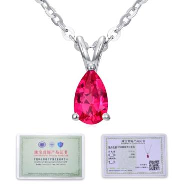 Imagem de RJZ Colar feminino com pingente de rubi cultivado em laboratório de 0,5/1,0 quilate, redondo, coração, oval, lágrima, quadrado, joia de pedra preciosa | D Crolor | VVS2, presente de aniversário de