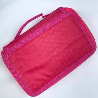 Imagem de Estojo Escolar Triplo com 3 Compartimentos, Zíper Reforçado, Alça de Mão e Alta Capacidade – Porta Lápis Preto (Rosa)