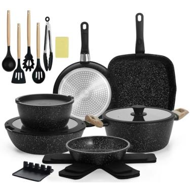Imagem de Conjunto de Panelas e Frigideiras de Cerâmica 23 Peças, Utensílios de Cozinha Antiaderentes com Cabo Removível, Conjunto de Cozinha por Indução com Cabo Destacável