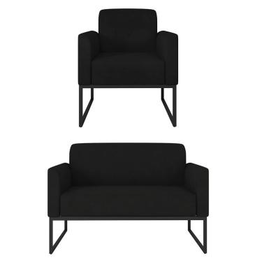 Imagem de Kit Namoradeira E 1 Poltrona Industrial Preta S07 Preto