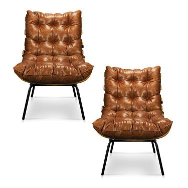 Imagem de Kit 02 Poltronas Costela Corano Nozes Base Metal