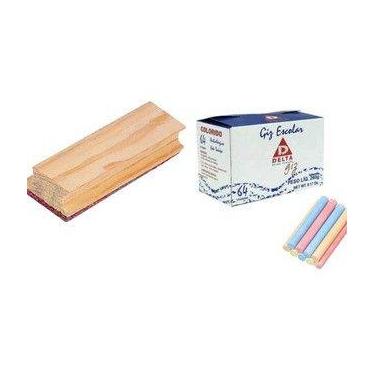 Imagem de Kit Apagador pra Quadro Negro+ Caixa Com 64 Giz Colorido E Caixa Com 6