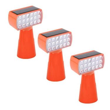 Imagem de Sinalizador Solar Viario Kit 3 Duas Cores Cone Alerta Seguranca Noturn