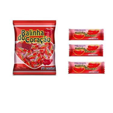 Imagem de Balinha Do Coração Morango Kit 5 Pacotes C/ 500g - Florestal, bala cor