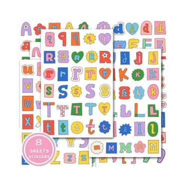 Imagem de Adesivos De Letras Do Alfabeto Colorido, 8 Folhas, Adesivo Decorativo 