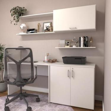 Imagem de Escrivaninha Mesa Escritório com Armário Baixo e Aéreo com Chave Modul