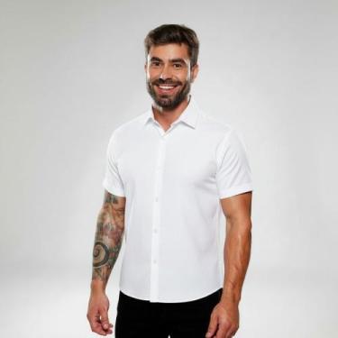 Imagem de Camisa Social Branca Lisa Masculina Manga Curta Slim Fit - Mitchelgutt