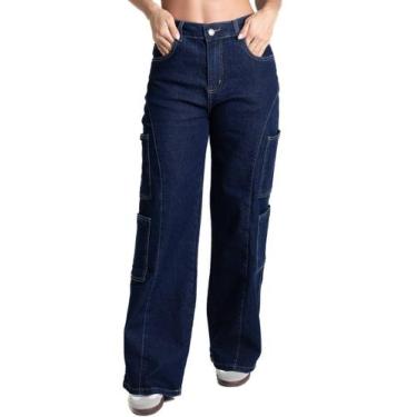 Imagem de Calça Jeans Sawary Wide Leg Petit - 281899 - Azul médio 38, Azul, 38