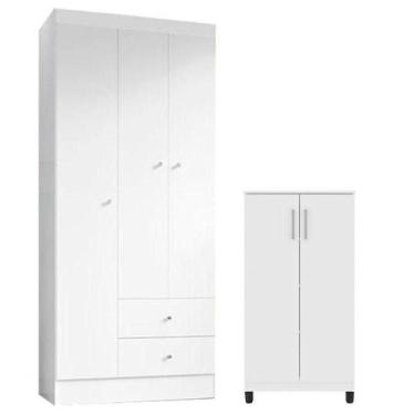 Imagem de Guarda Roupa Solteiro Versa 3 Portas Branco Rosa Flex Fosco Com Armári