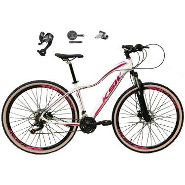 Imagem de Bicicleta Feminina Aro 29 Ksw Mwza 27v Câmbios Shimano Altus Freios Hidráulicos Garfo Com Trava Pneu Bege - Branco/Pink/Violeta