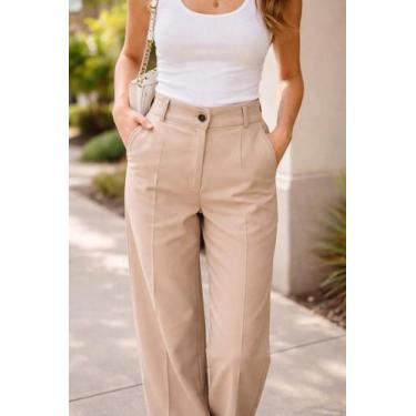 Imagem de Calça Pantalona Alfaiataria Premium Feminina Cintura Alta Elastico na 